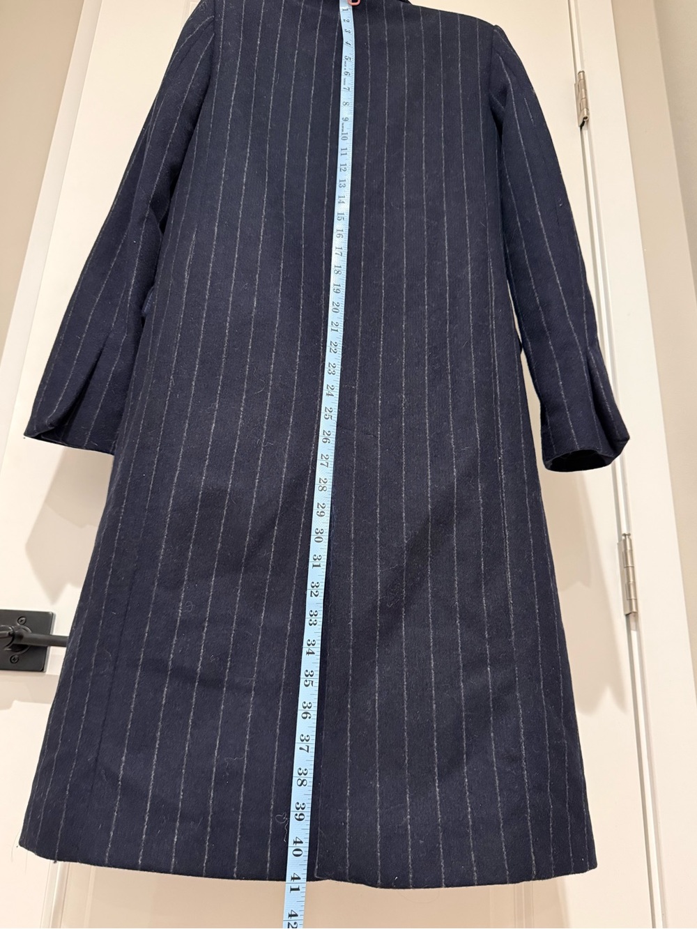 Zara Pinstriped Wool Blend Long Coat - Picture 4 of 9